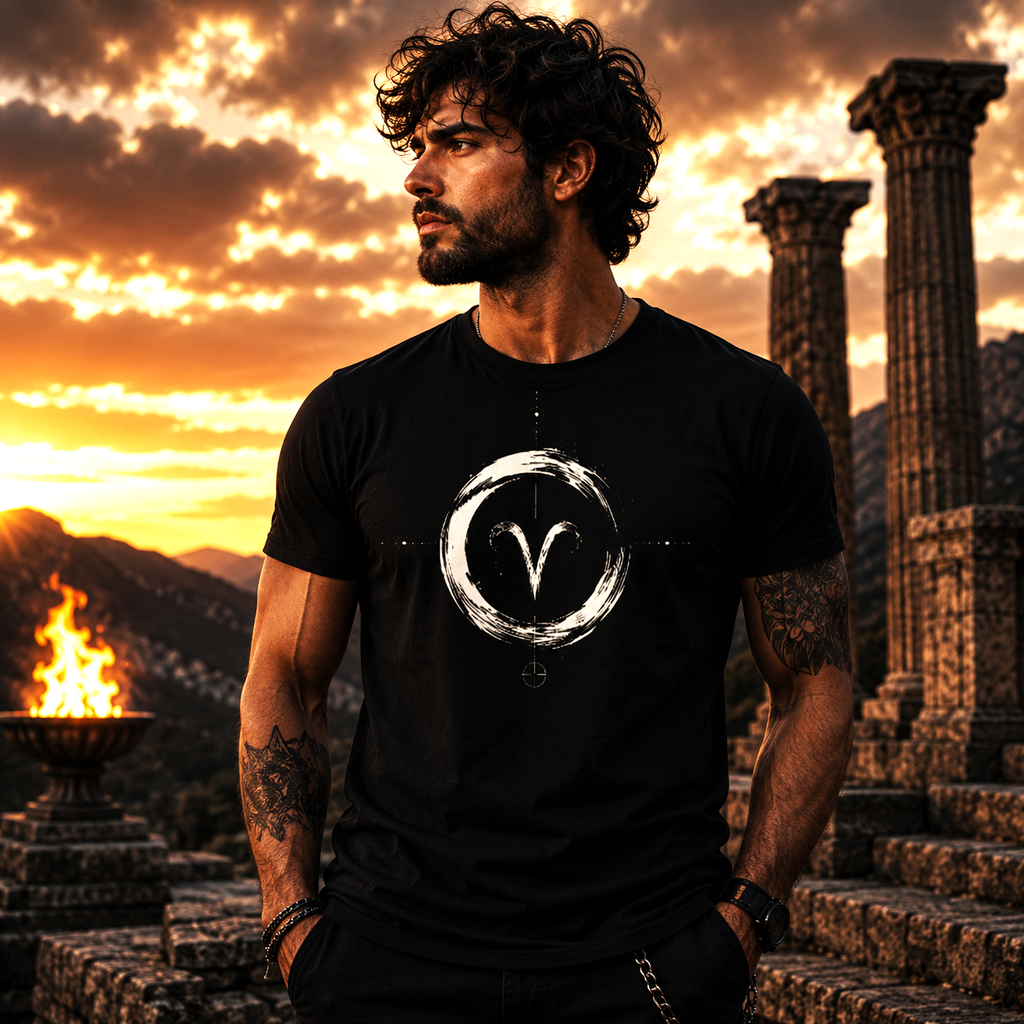 Camiseta premium Aries con diseño circular minimalista