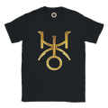 Camiseta negra unisex Urano con diseño astral gótico dorado