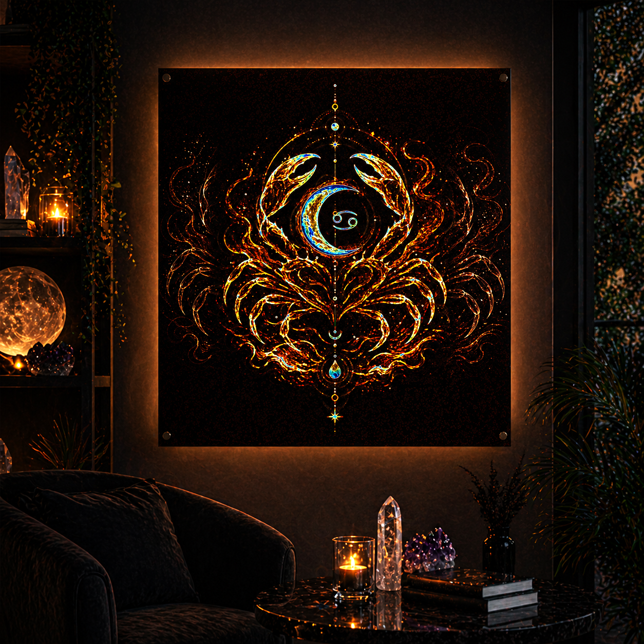 cuadro acrilico cancer emocion dorado ambiente oscuro calido