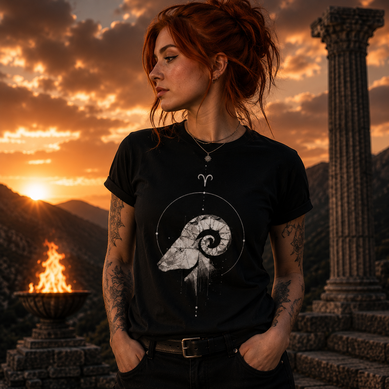 Remera negra Aries estilo urbano minimalista