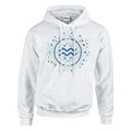 Sudadera blanca Acuario con símbolo zodiacal azul y diseño contemporáneo