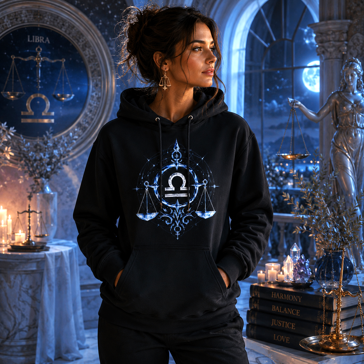Hoodie negro Libra Geometría Azul