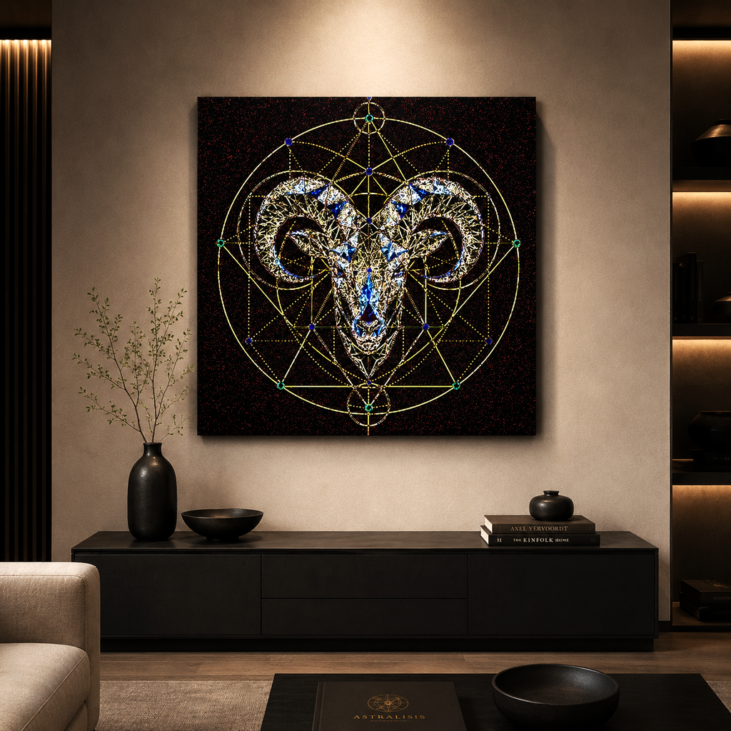Canvas Fine Art Cabeza Áurea Aries en interior contemporáneo premium