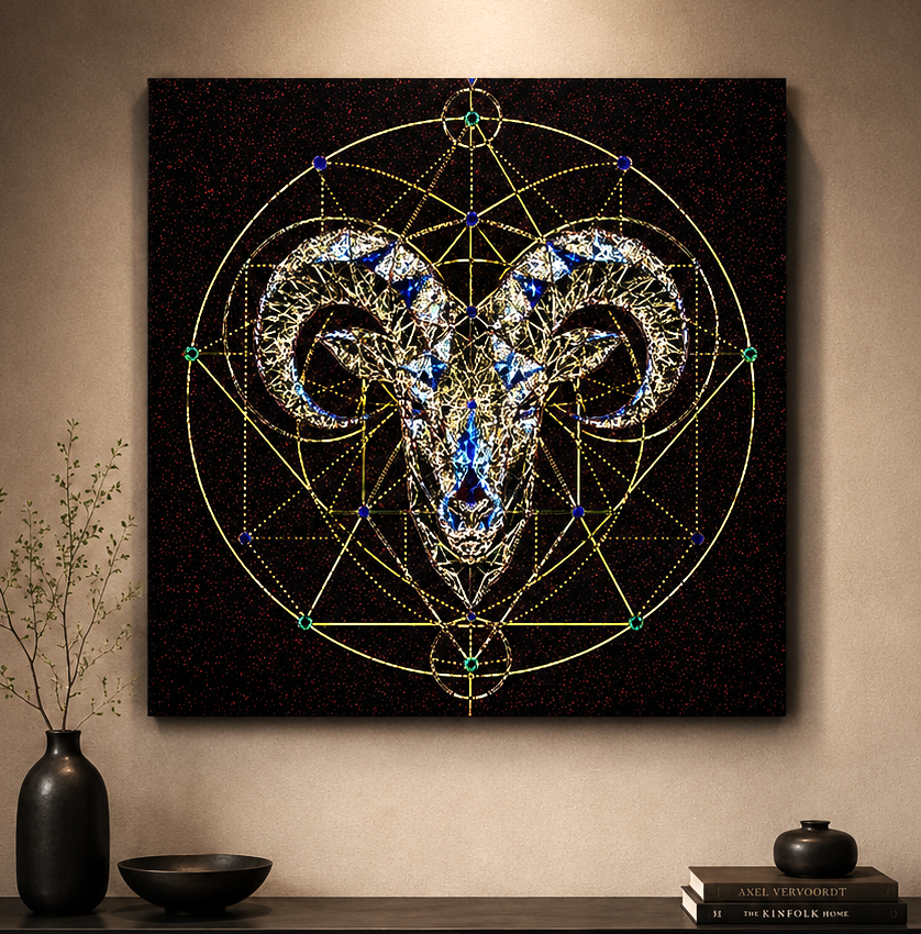 Canvas premium Aries con símbolo luminoso contemporáneo