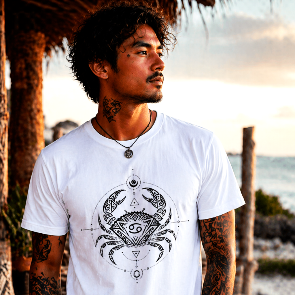 camiseta blanca cancer estilo zodiacal tribal minimalista