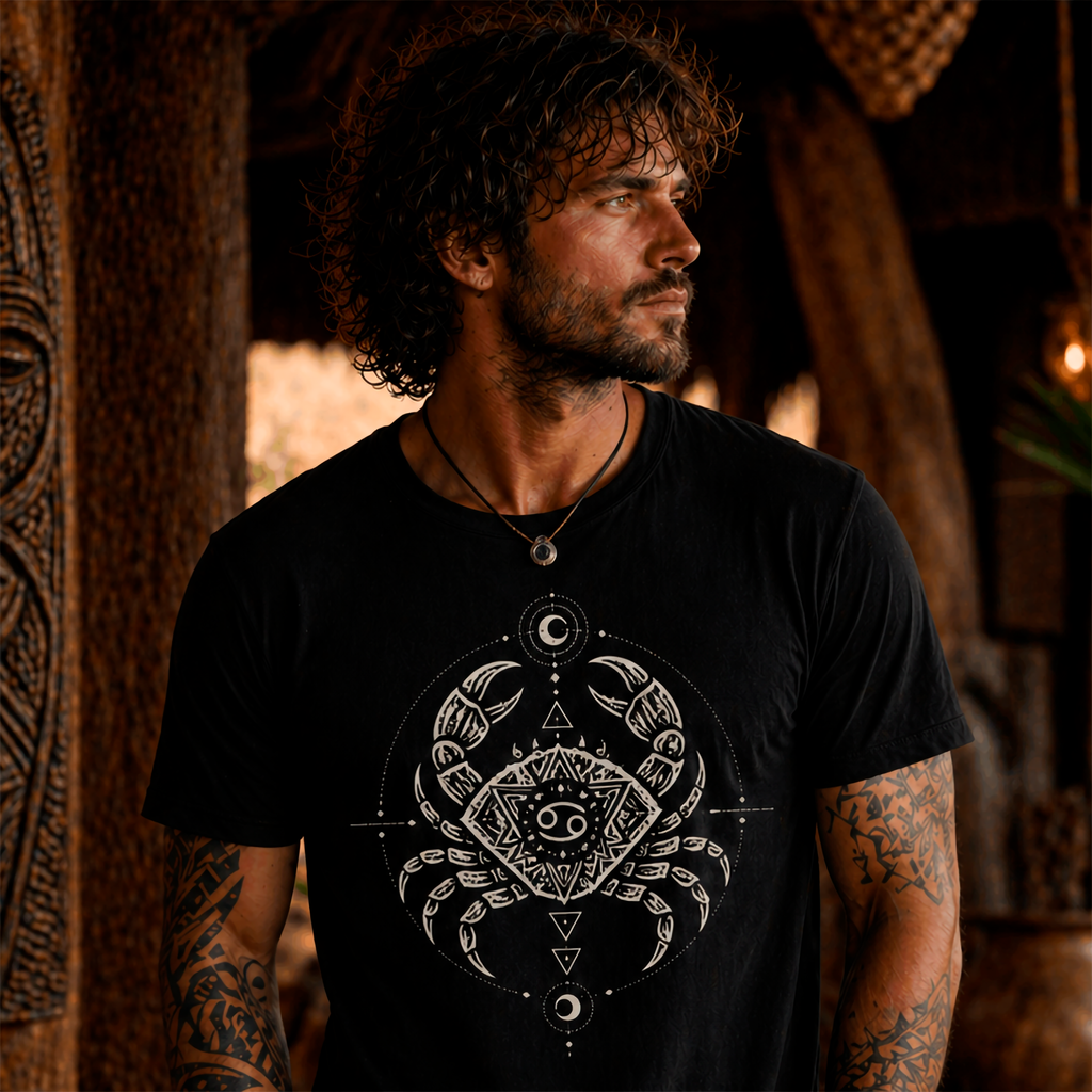 camiseta negra cancer fuerza tribal modelo hombre urbano