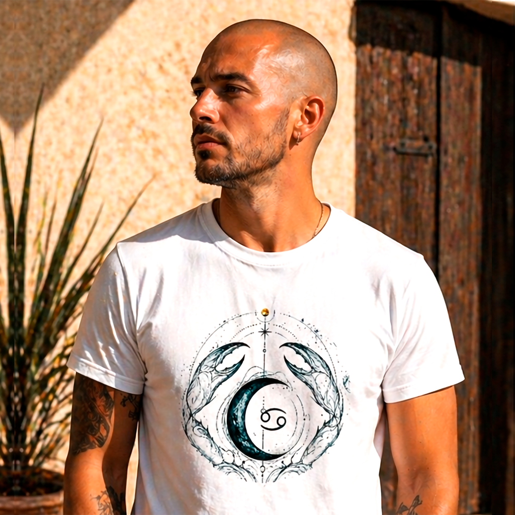camiseta blanca cancer diseño lunar modelo mujer luz natural