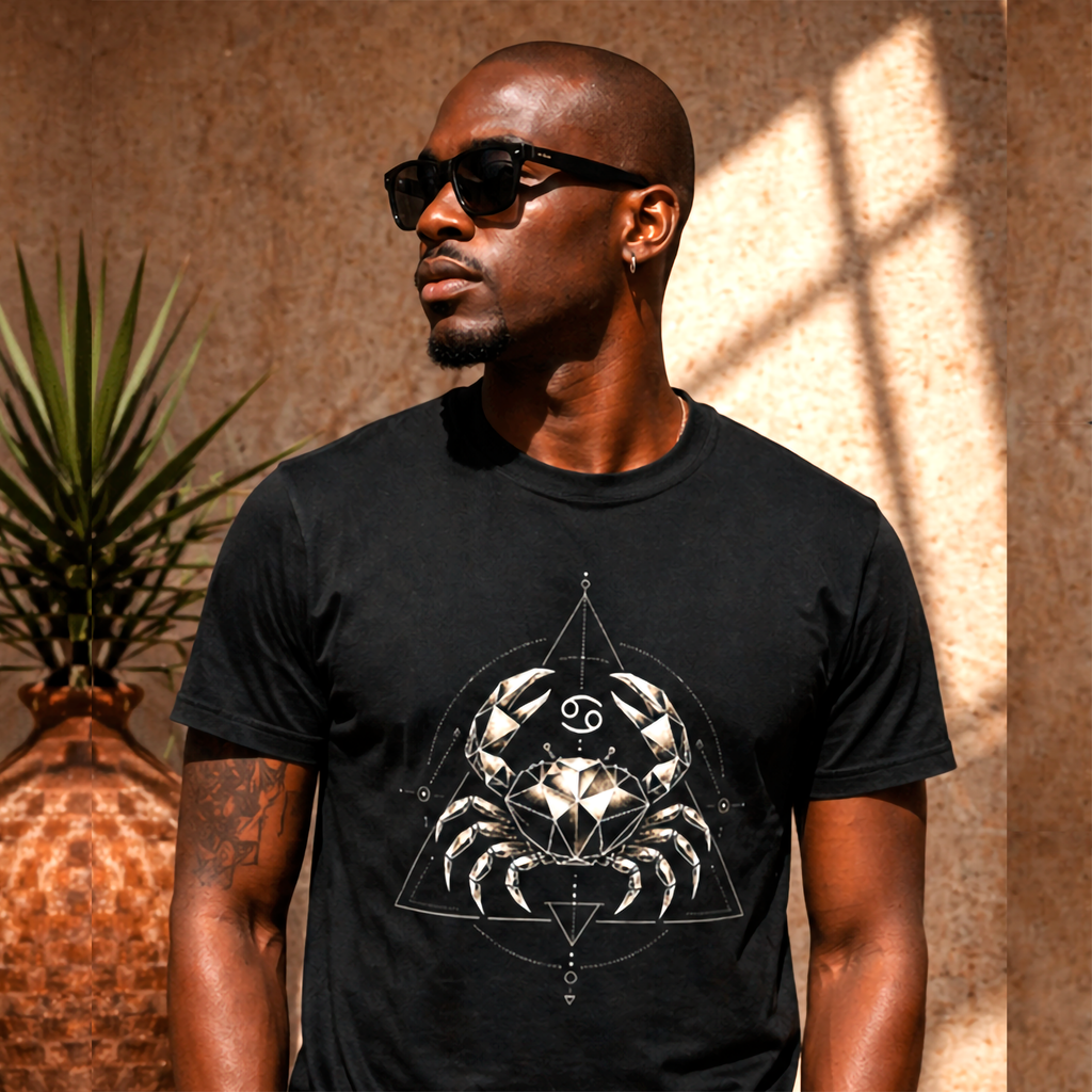 camiseta negra cancer geometria lunar modelo hombre editorial
