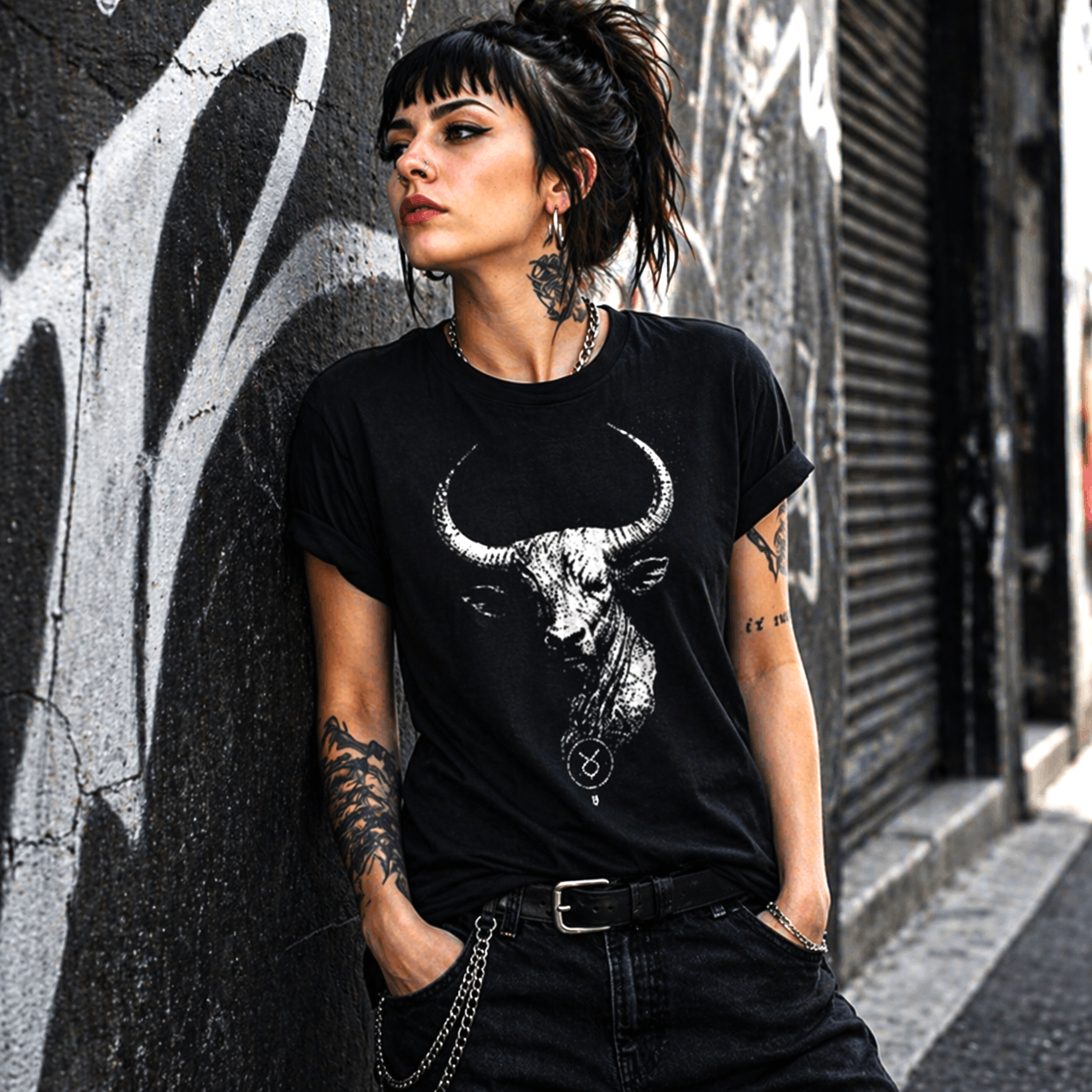 remera tauro negra outfit urbano moderno