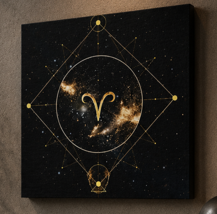 Canvas premium Aries con símbolo astral contemporáneo