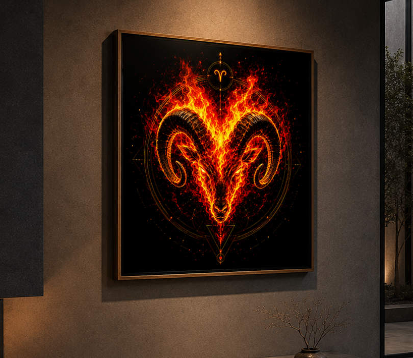 Símbolo Aries ardiente en diseño contemporáneo premium