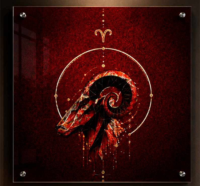 Símbolo de Aries en composición dorada y energética