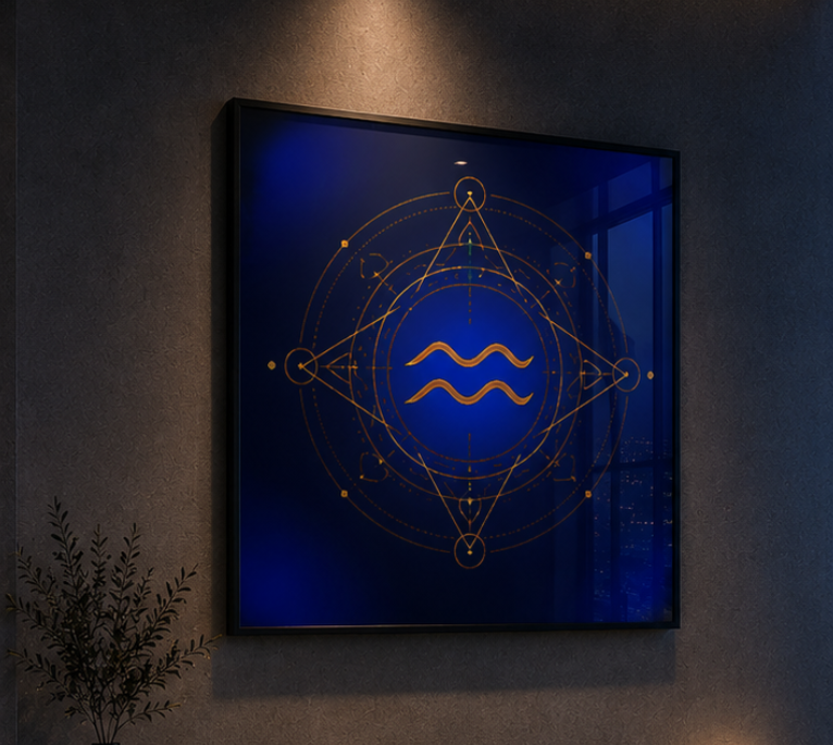 Decoración premium inspirada en Acuario y geometría sagrada