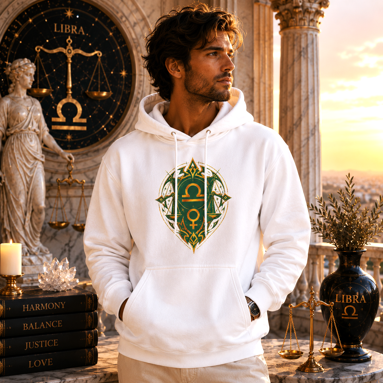 Hoodie blanco Geometría Dorada y Jade