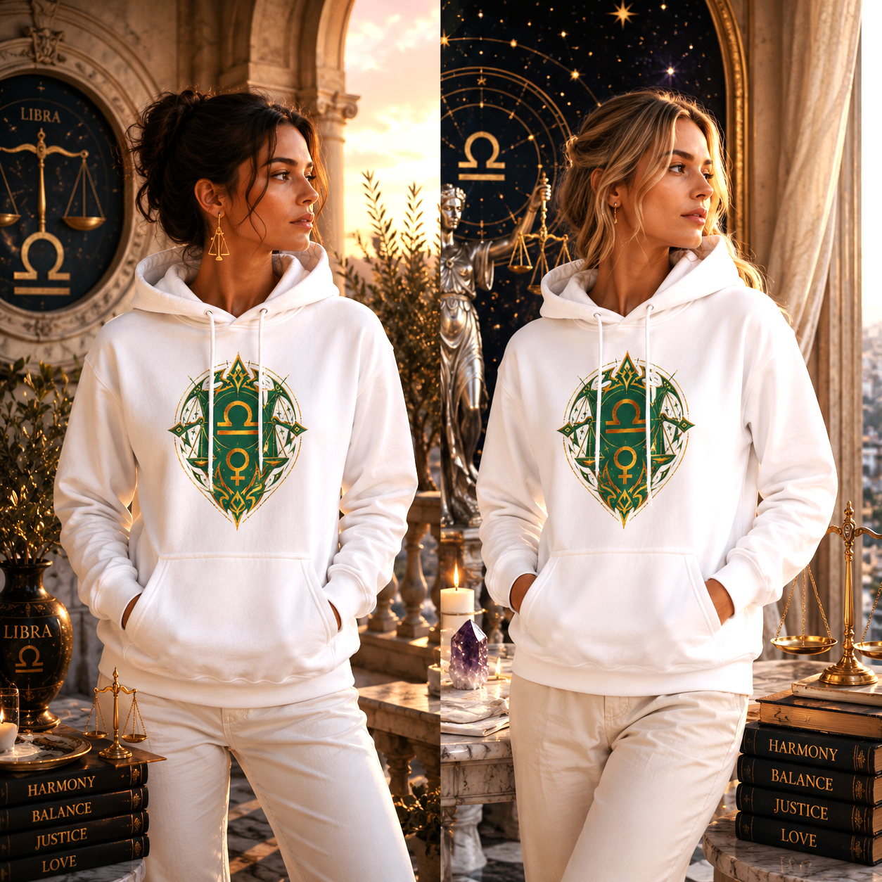 Hoodie blanco Geometría Dorada y Jade