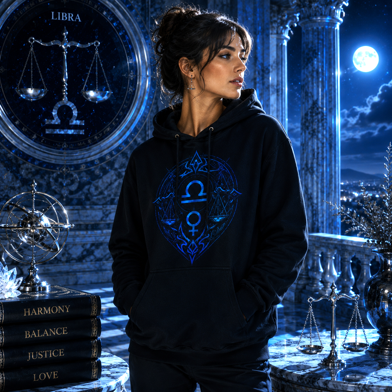 Hoodie negro Libra Simbolismos Azul