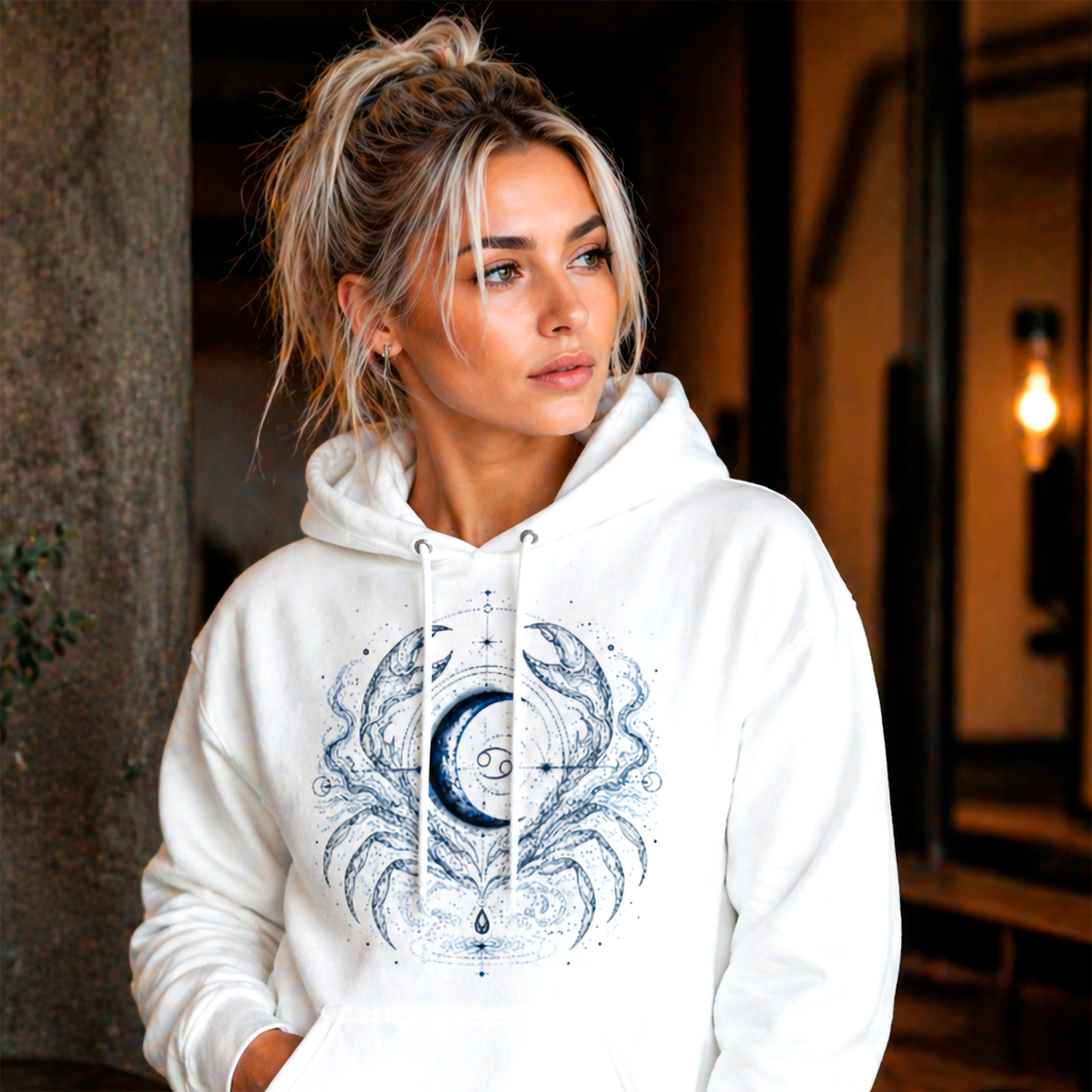 hoodie blanco cancer diseño lunar modelo mujer luz natural