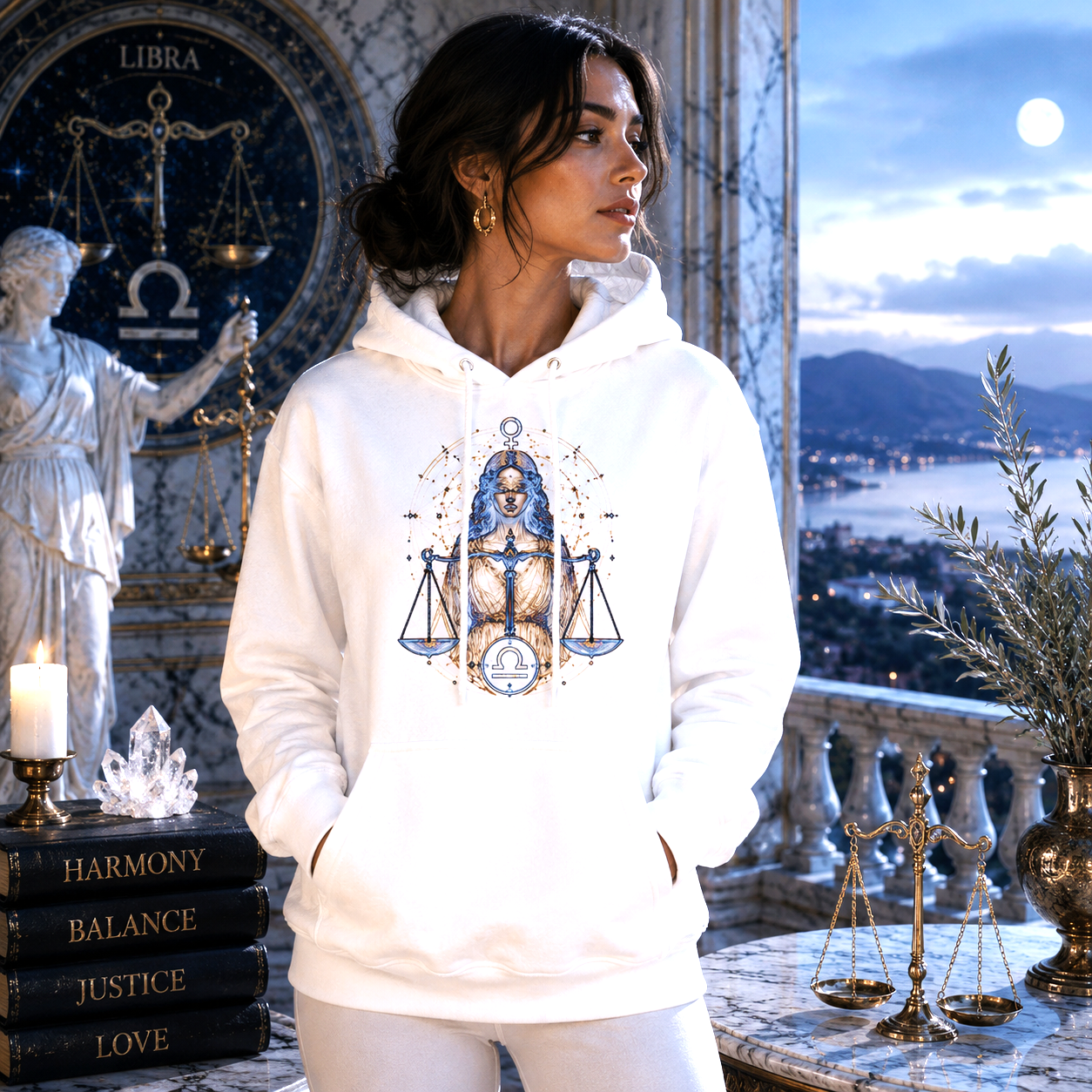 Hoodie blanco Libra y Justicia