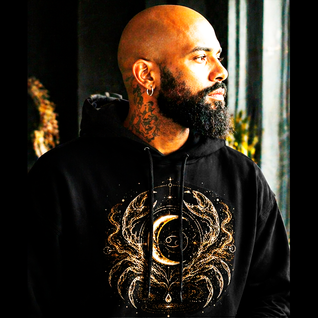 hoodie negro cancer diseño lunar modelo hombre editorial