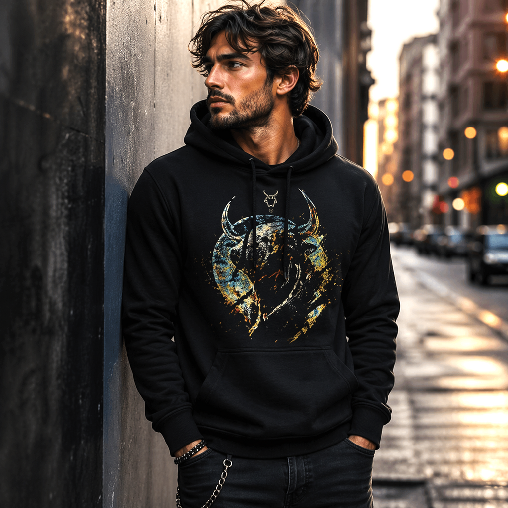 hoodie negro tauro hombre estilo urbano diseño zodiacal