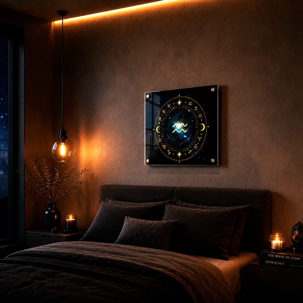 Cuadro acrílico Acuario universal en dormitorio contemporáneo de lujo