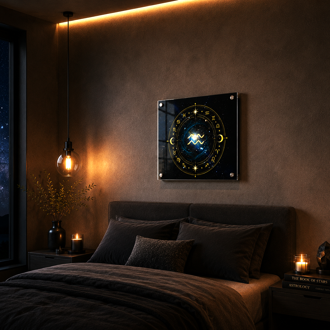 Cuadro acrílico Acuario universal en dormitorio contemporáneo de lujo