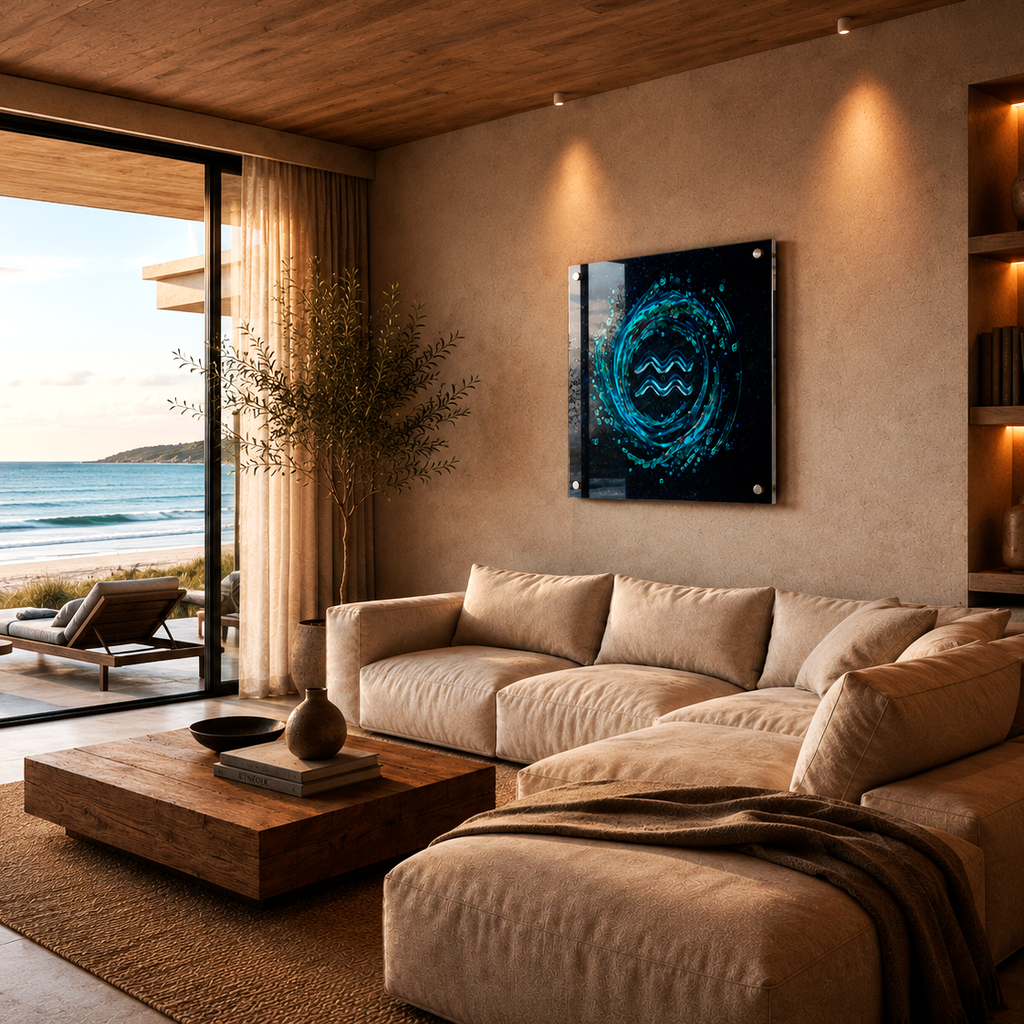 Cuadro acrílico Acuario contemporáneo en salón moderno minimalista
