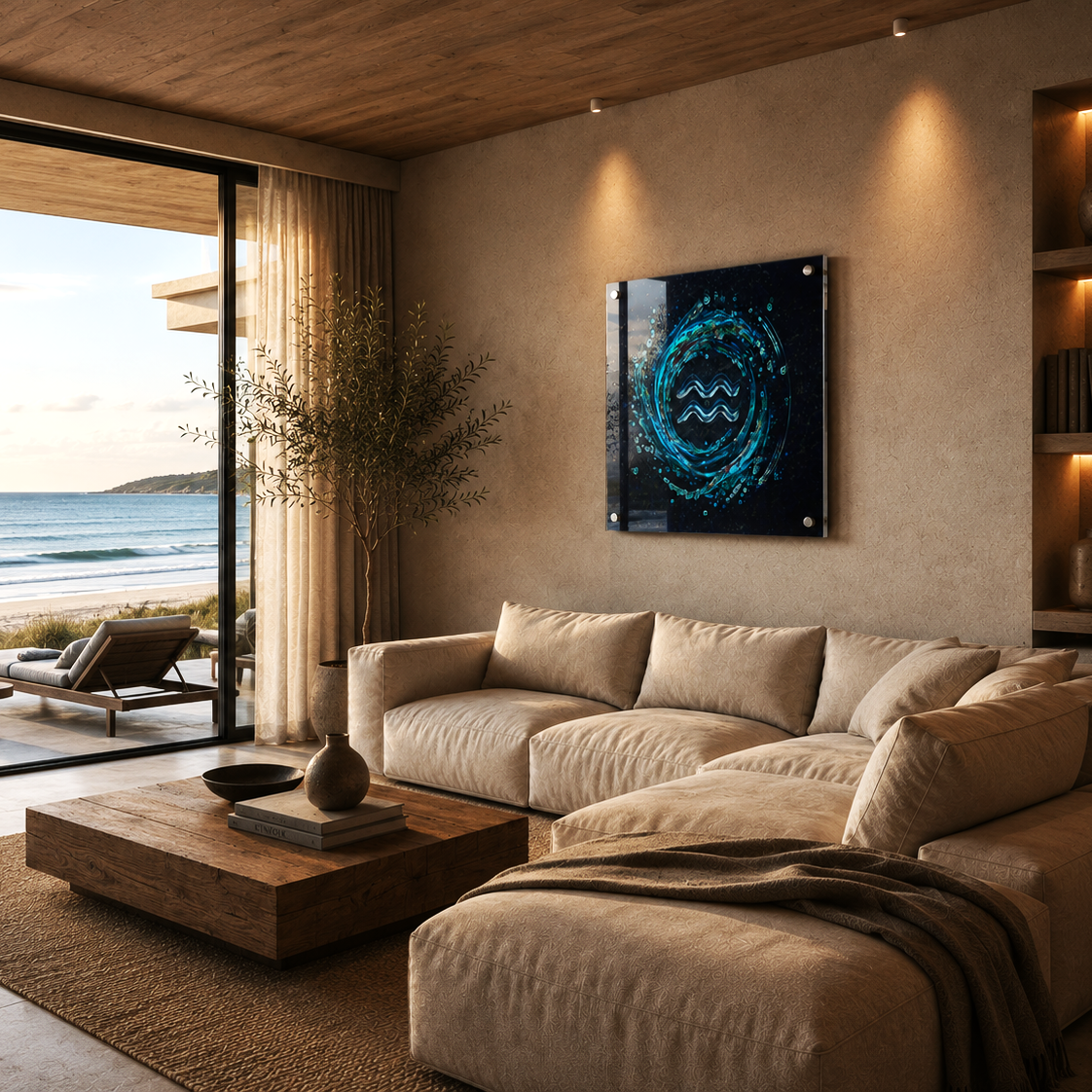 Cuadro acrílico Acuario contemporáneo en salón moderno minimalista
