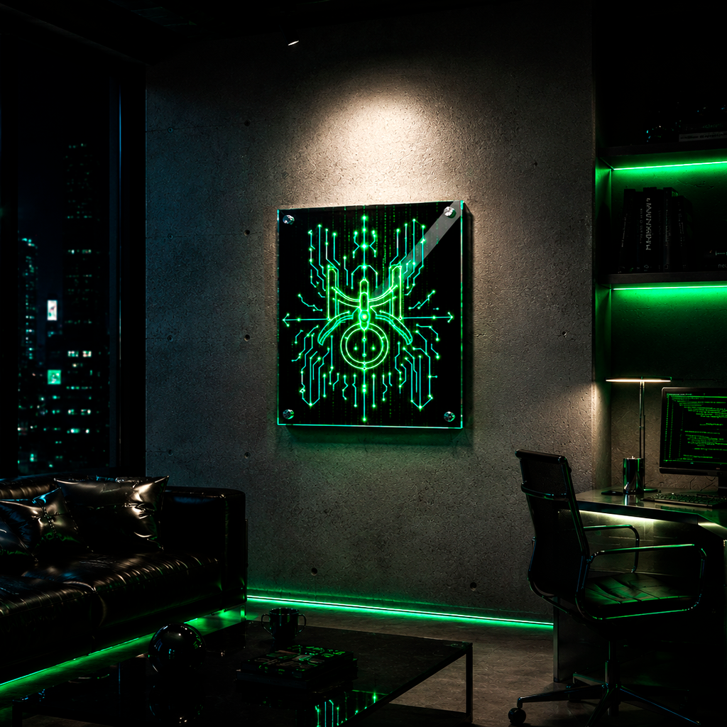 Cuadro acrílico Acuario futurista con iluminación verde en interior contemporáneo