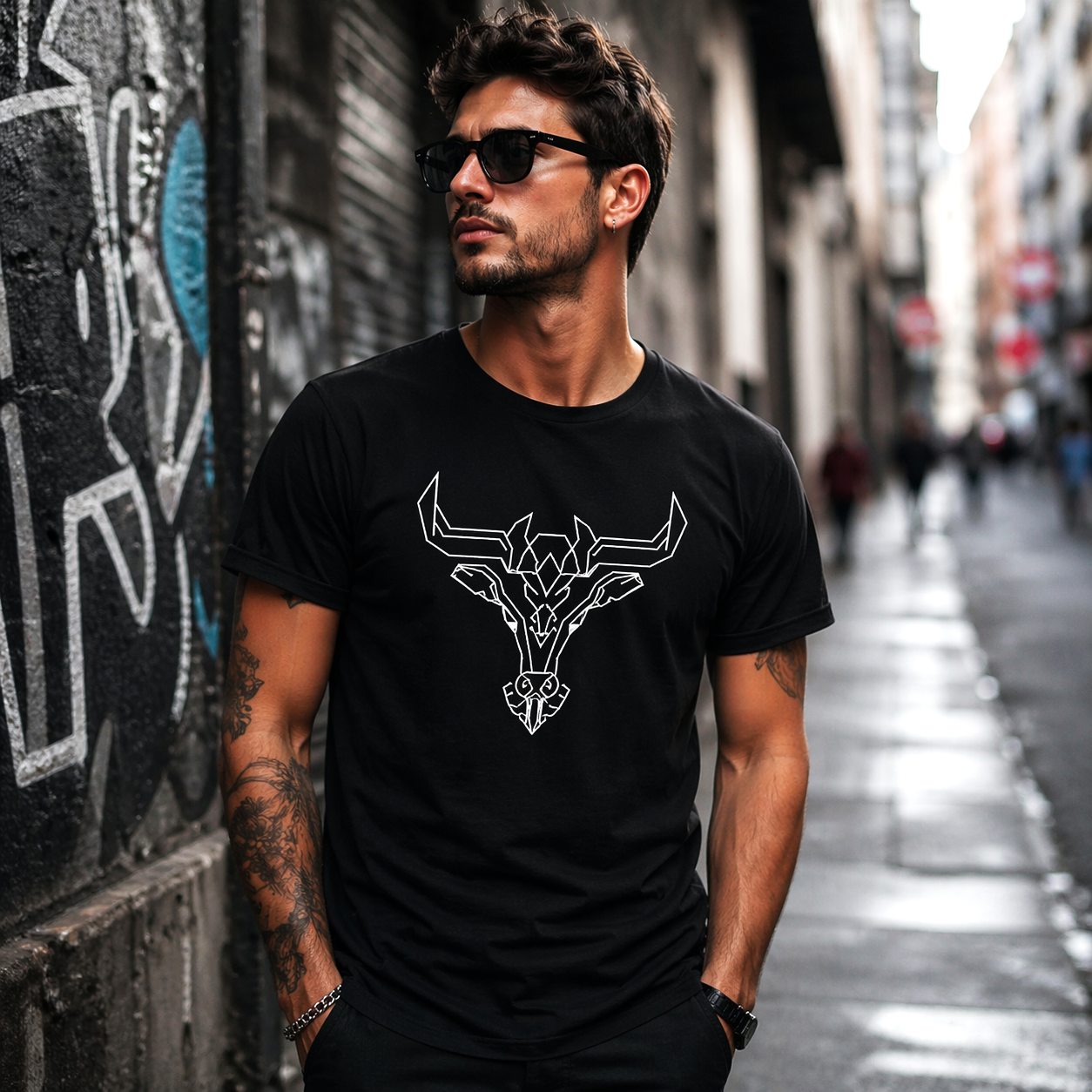 camiseta negra tauro geometrico hombre estilo urbano moderno minimalista