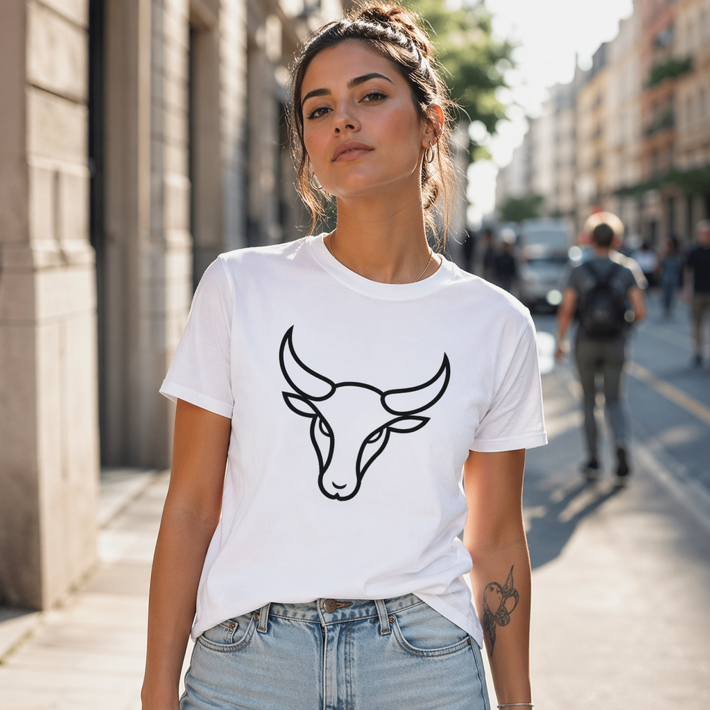 camiseta blanca tauro tribal mujer estilo urbano minimalista