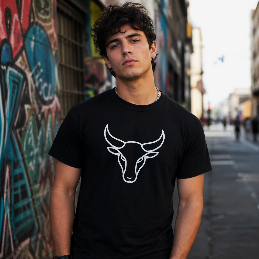 camiseta negra tauro tribal hombre estilo urbano diseño minimalista