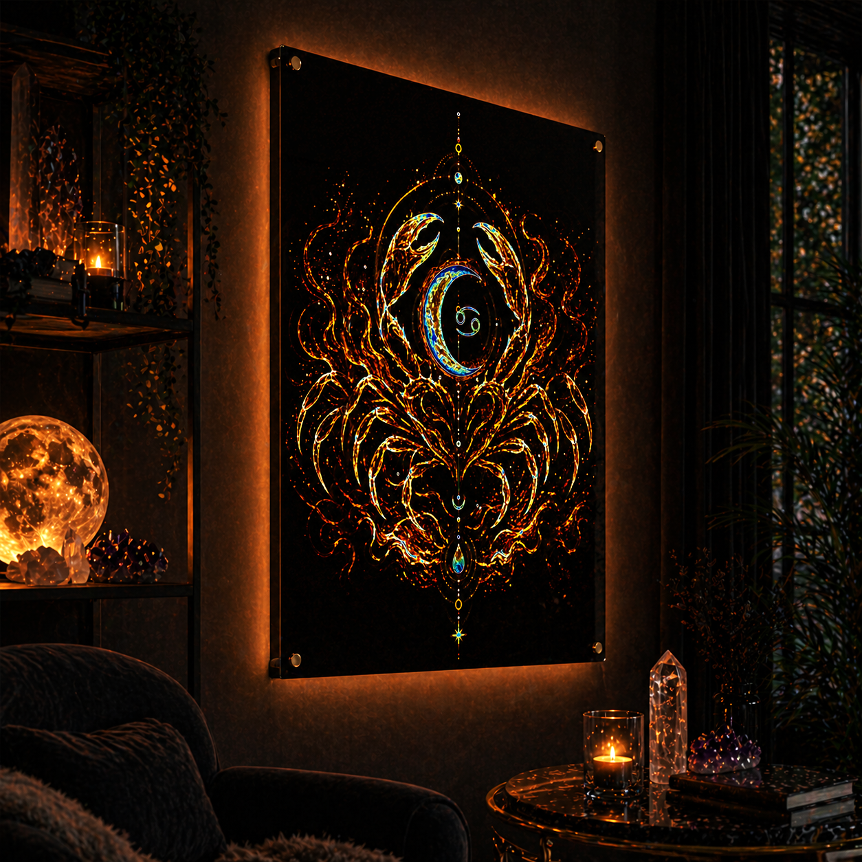 acrylic print cancer diseño dorado reflejo luz ambiente minimalista