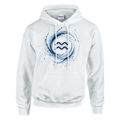 Sudadera blanca Acuario con símbolo astral azul y estilo minimalista