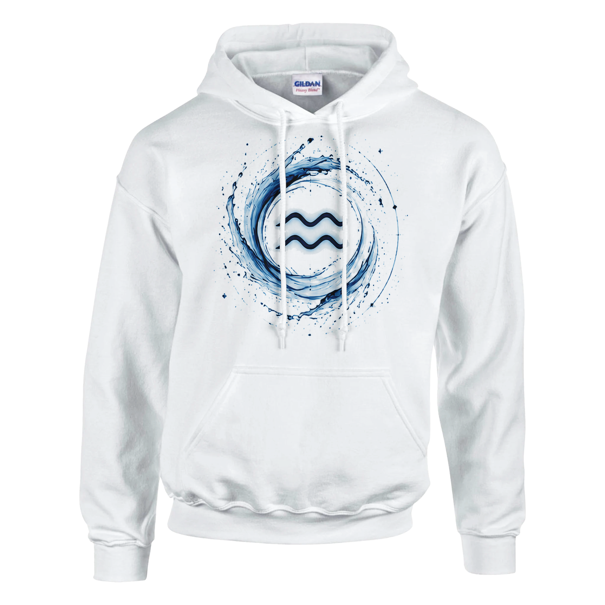 Sudadera blanca Acuario con símbolo astral azul y estilo minimalista