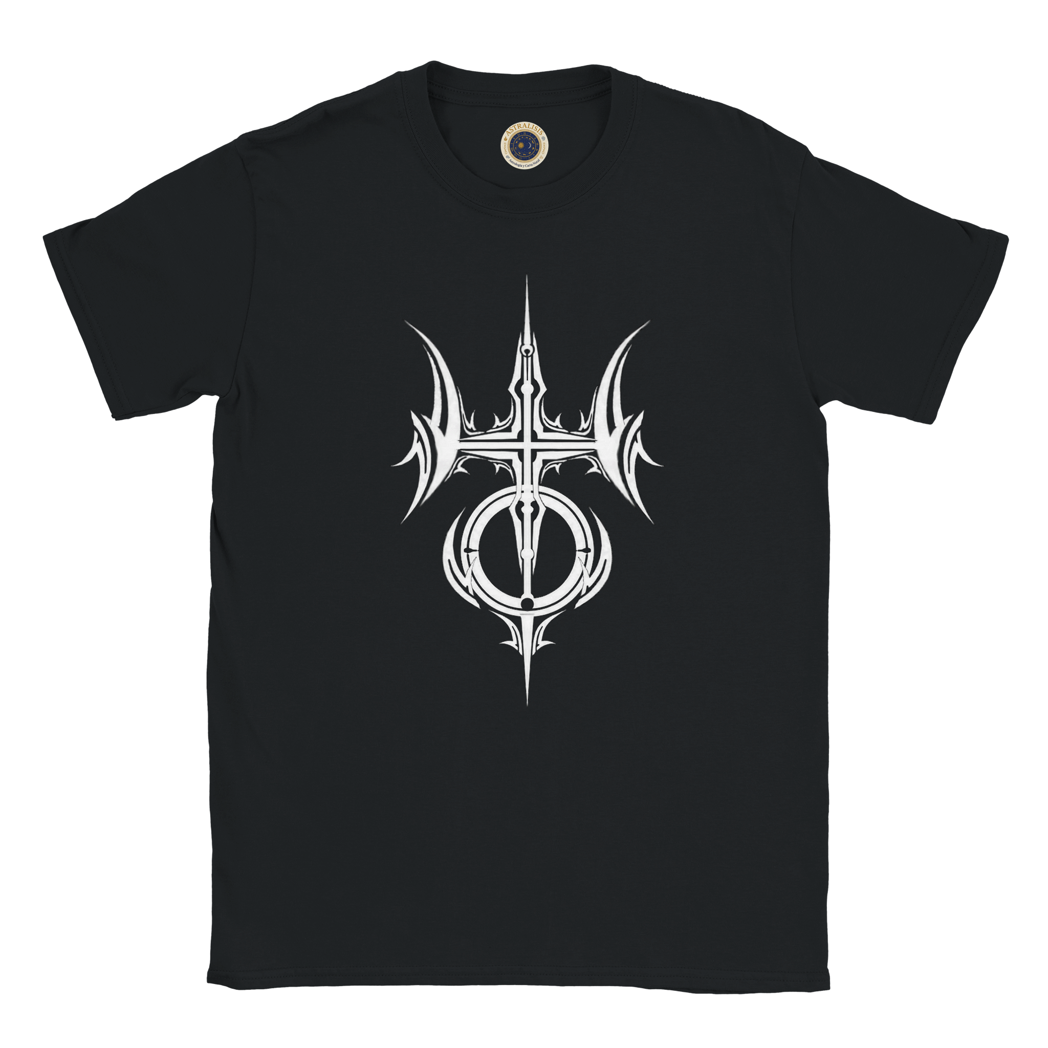 Camiseta negra unisex Acuario con diseño tribal astral exclusivo Astrálisis