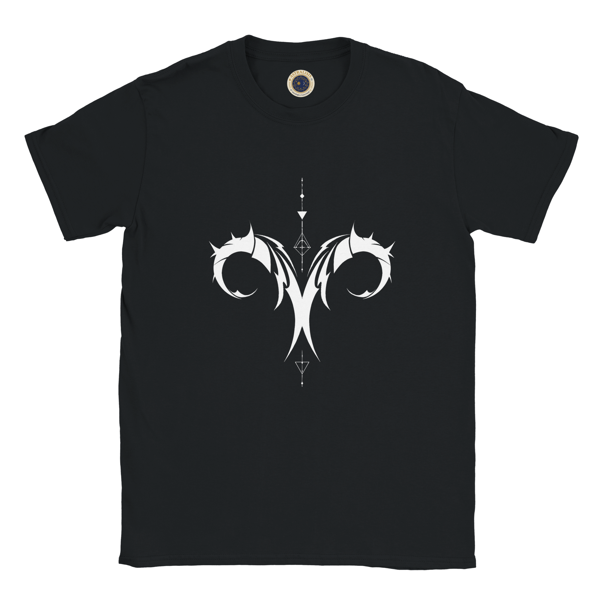 Camiseta unisex negra con símbolo tribal Aries