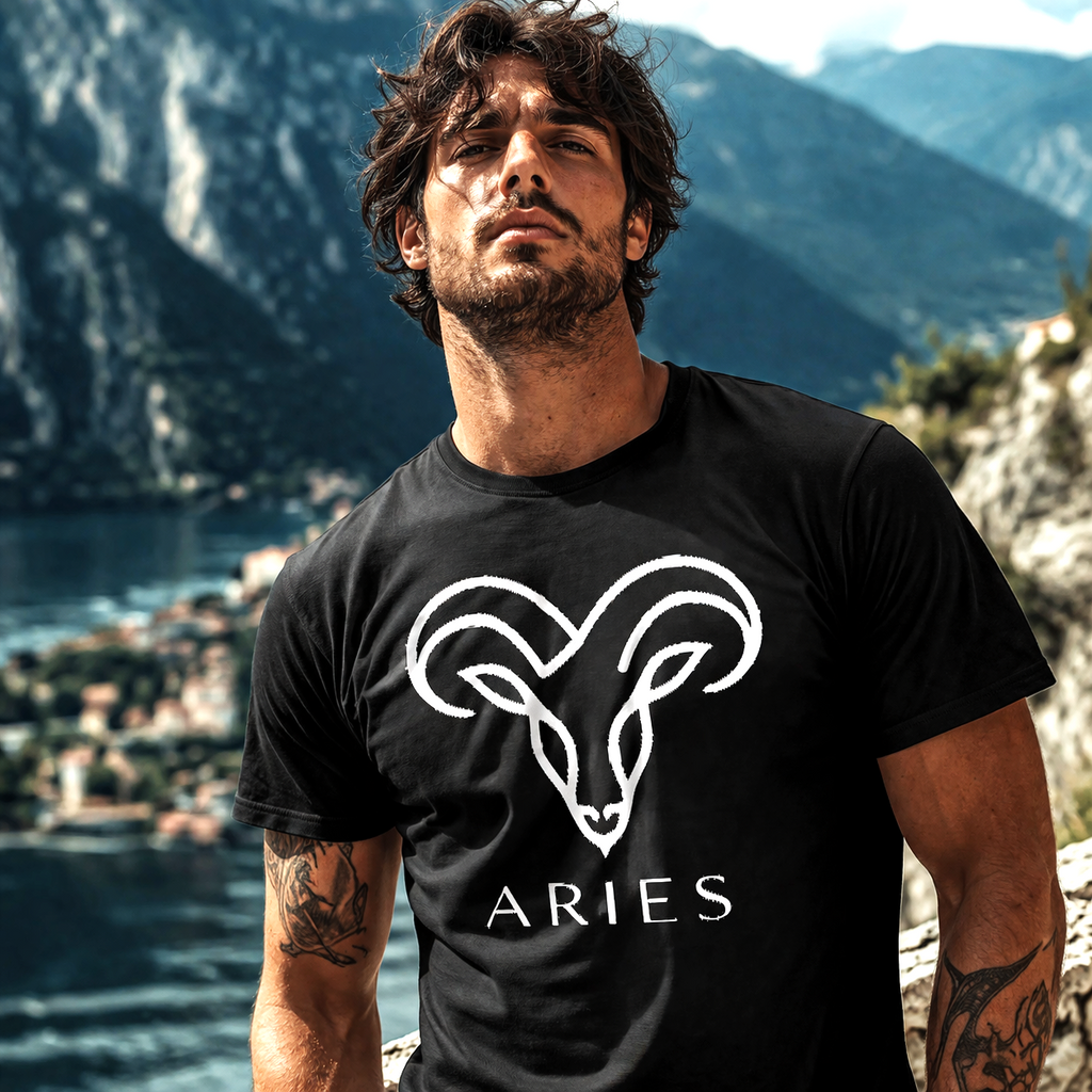 camiseta aries tribal negra diseño fuerte modelo masculino