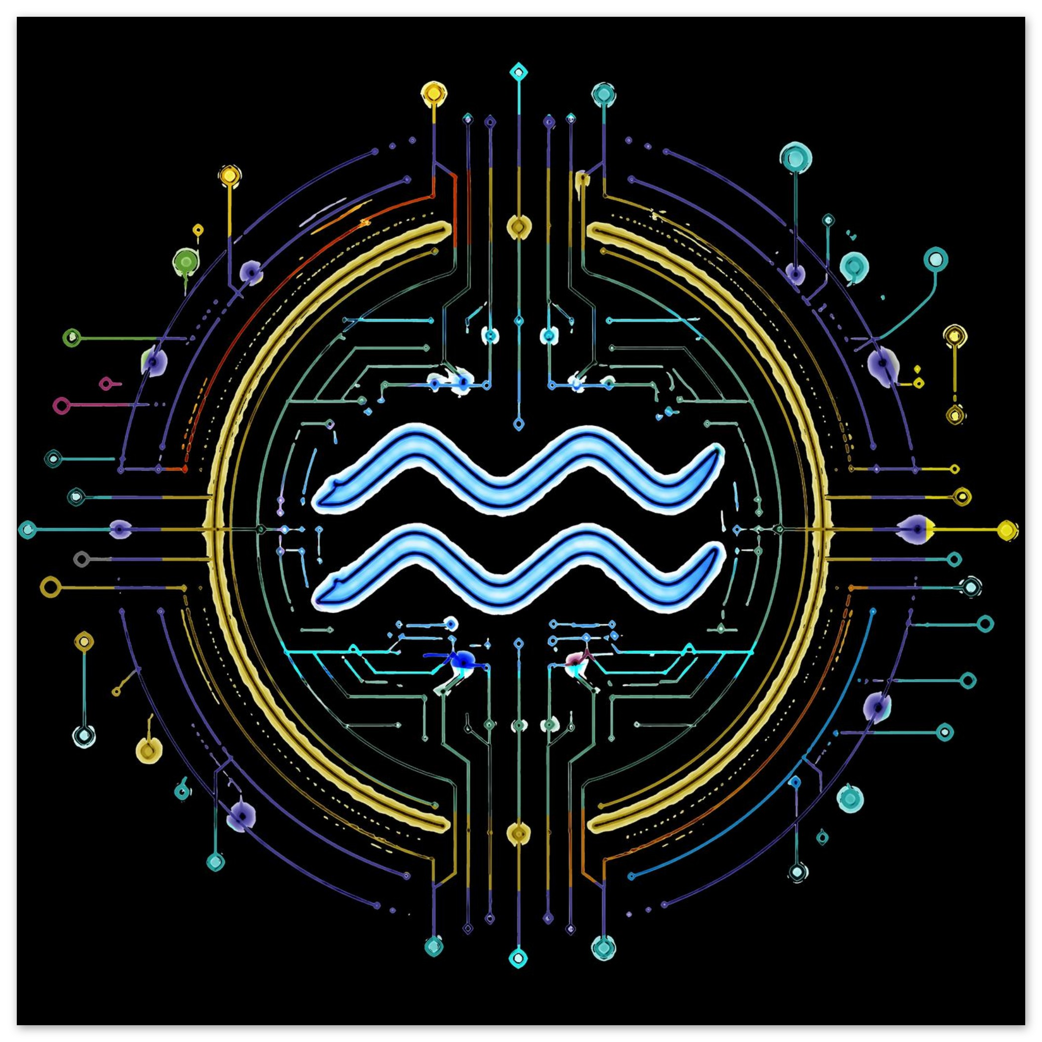 Poster artístico de Acuario inspirado en innovación, tecnología y cosmos