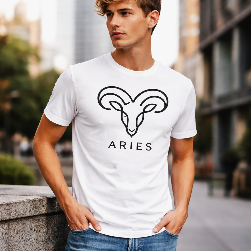 camiseta zodiacal blanca aries diseño equilibrado