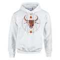 Hoodie blanco Tauro Sincronizado con diseño geométrico inspirado en astrología y simbolismo zodiacal.