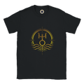 Camiseta negra unisex Acuario con arte zodiacal minimalista dorado