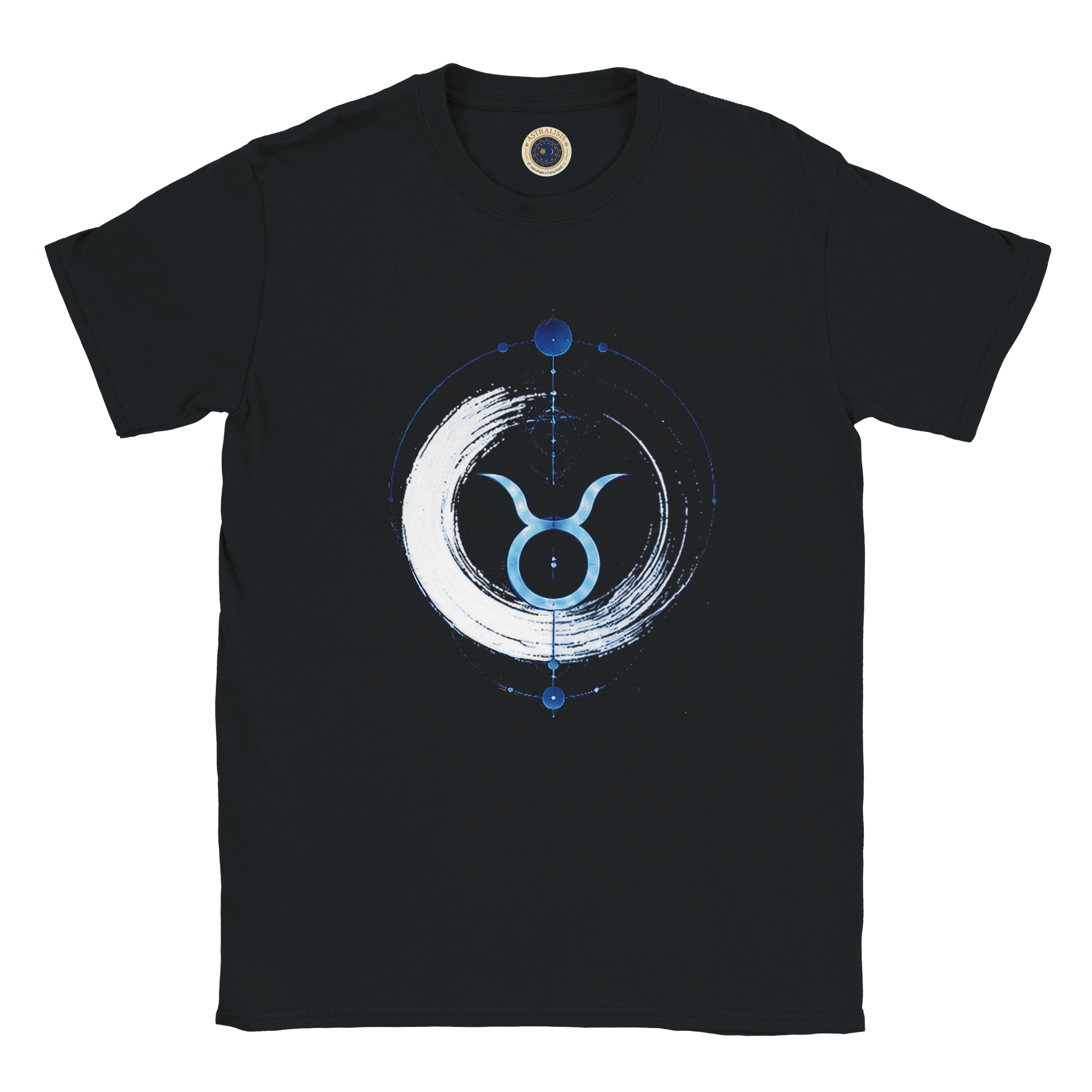 Camiseta negra unisex con símbolo Anillo Tauro y diseño minimalista.