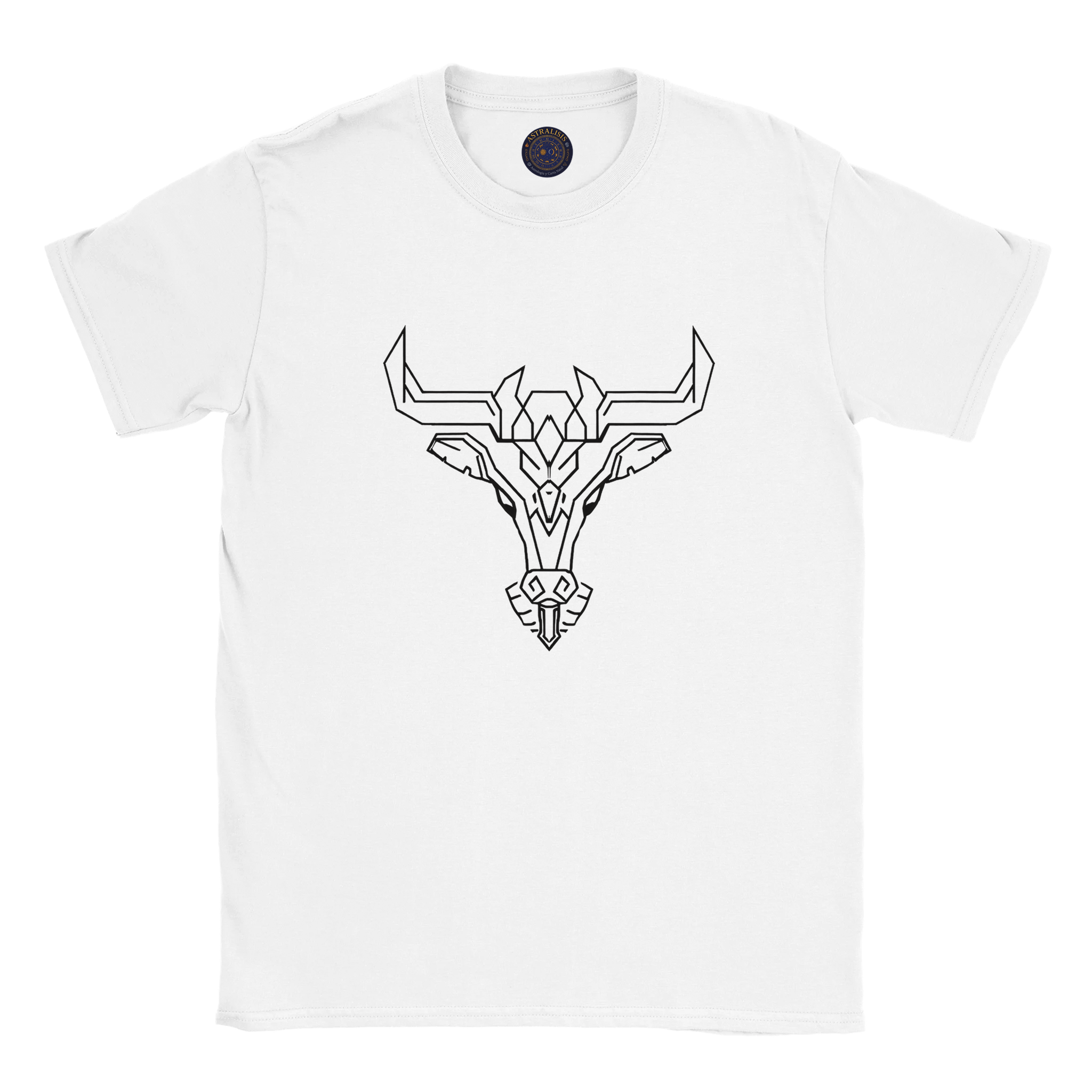 camiseta blanca tauro estilo sofisticado streetwear. Logo astralisis