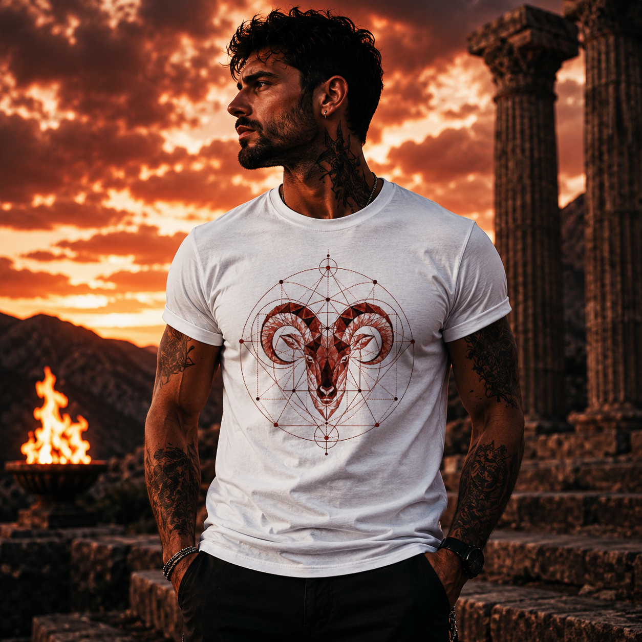 Camiseta premium Aries con diseño geométrico contemporáneo