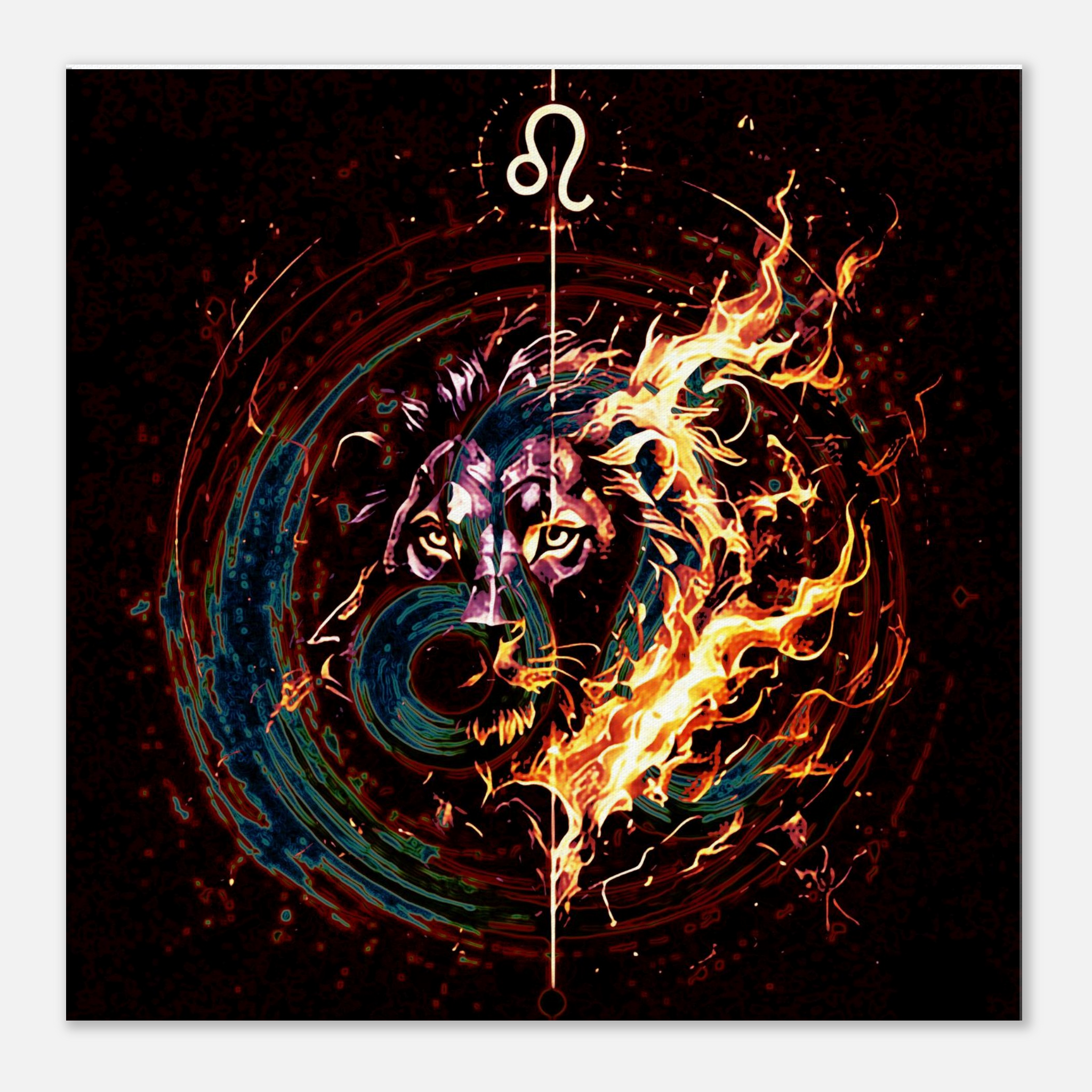 Detalle frontal de la obra Leo y Símbolo en Llamas de la colección zodiacal Astrálisis