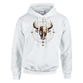 Hoodie blanco Tauro Geométrico con diseño dorado inspirado en geometría sagrada y astrología.