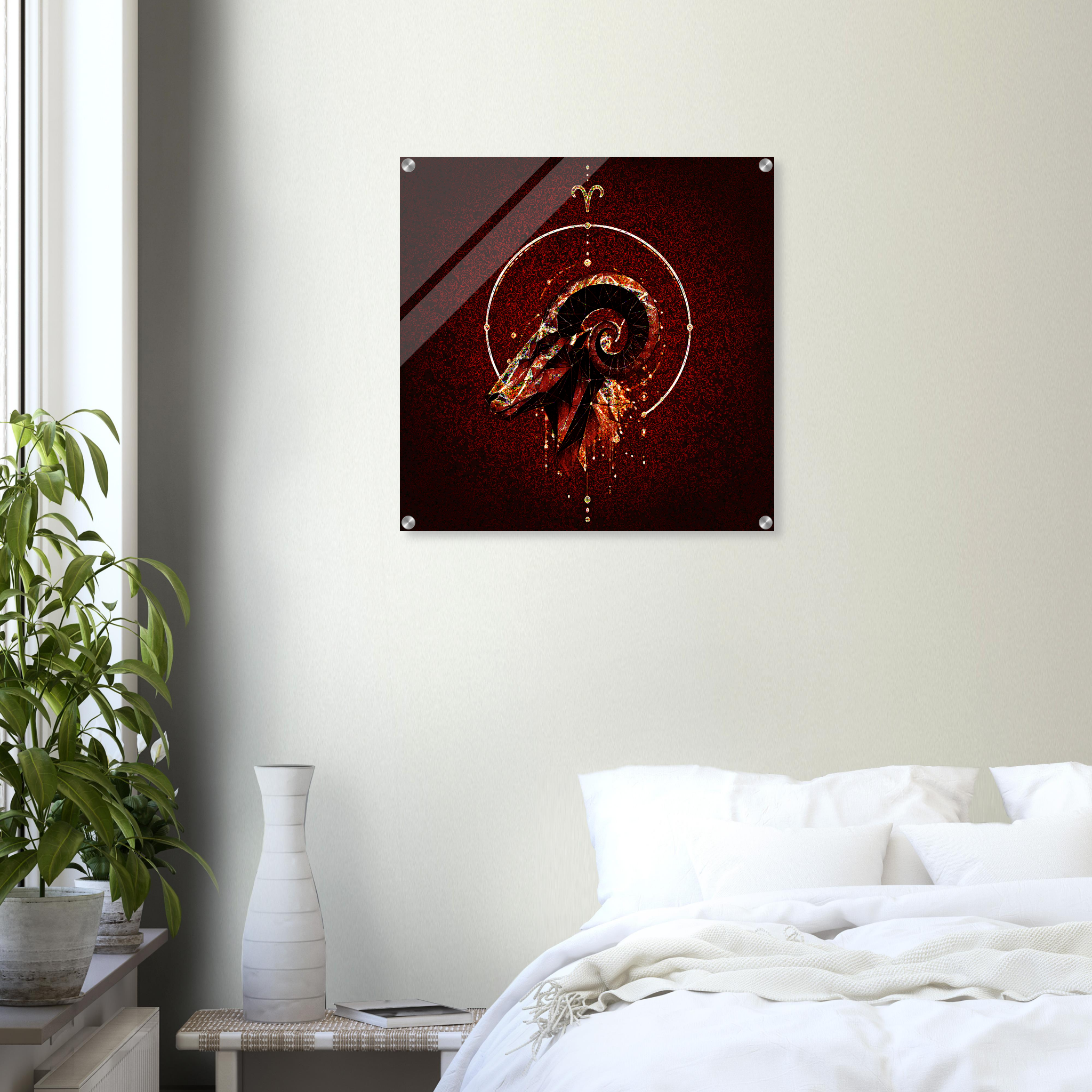 Arte contemporáneo zodiacal Aries color rojo y dorado
