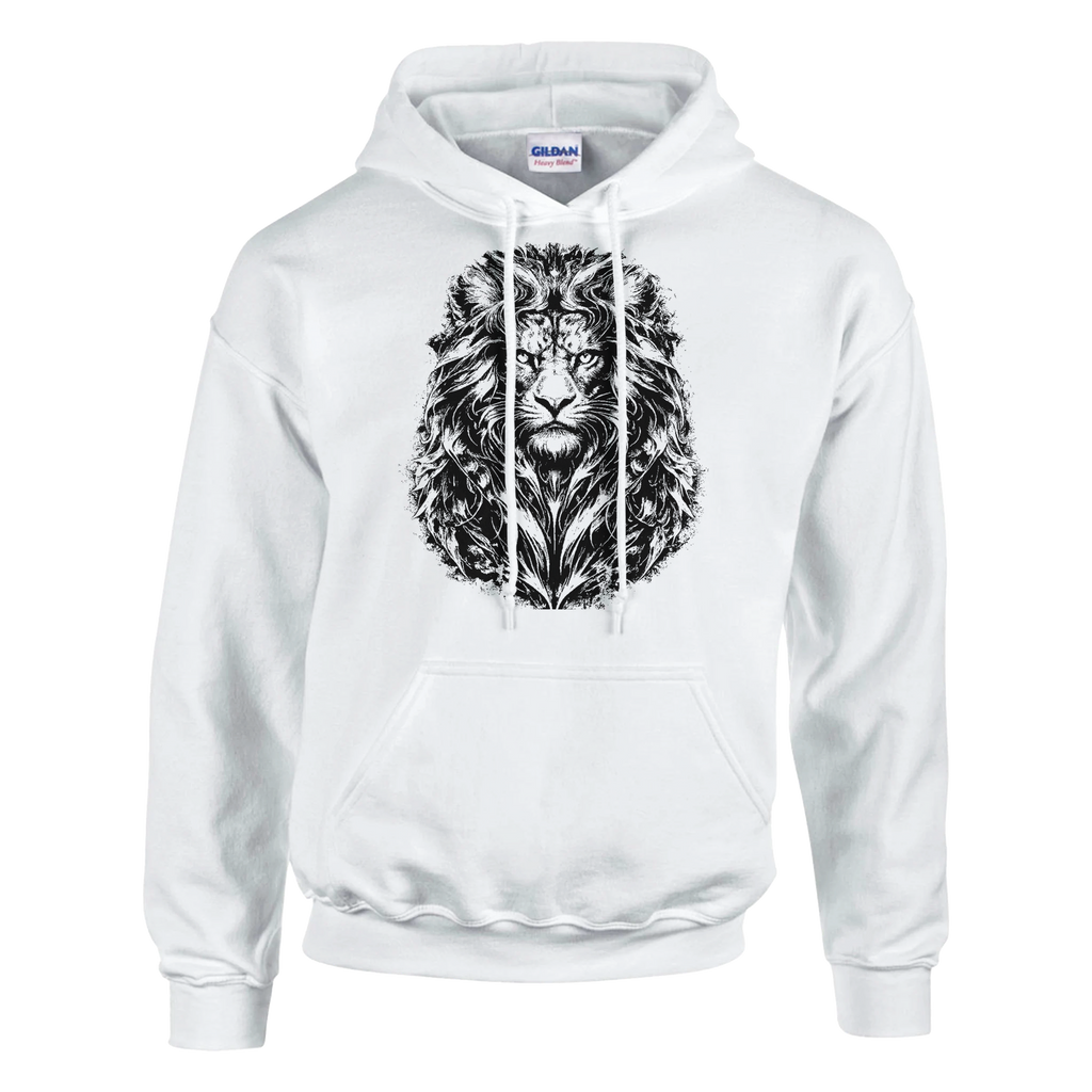 Sudadera blanca Leo unisex con ilustración de león elegante