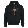 Hoodie negro Tauro Geométrico con diseño dorado inspirado en geometría sagrada y astrología.